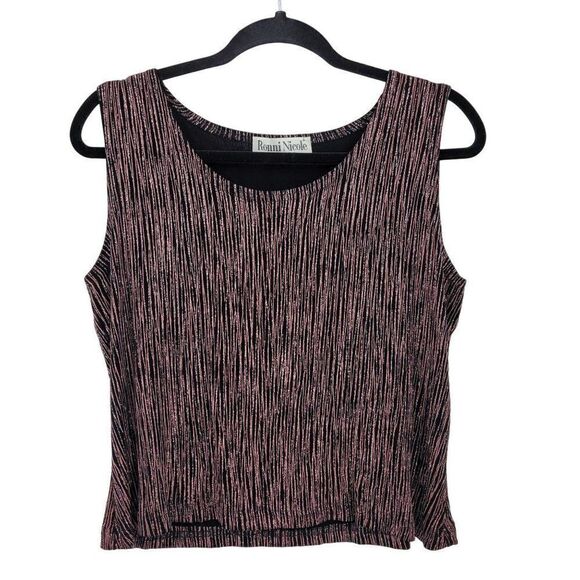 Vintage 80's Cardigan Top 2 Piece Set Formal Metallic Pink Striping Black PL‎ - Picture 3 of 17